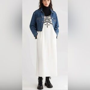 Topshop $109 Slip Cami Midi Dress with cut out detail in White Size 8. NWT